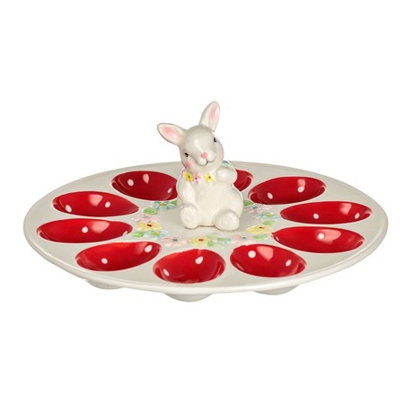 Farfurie Ceramica de Paste Rosie cu Iepuras pentru 10 Oua Ø25x10cm