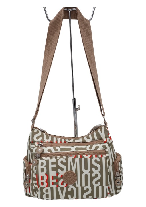 Női crossbody táska, 27x20x10 CM, rekeszes, light N-52 - 5, bézs betűkkel