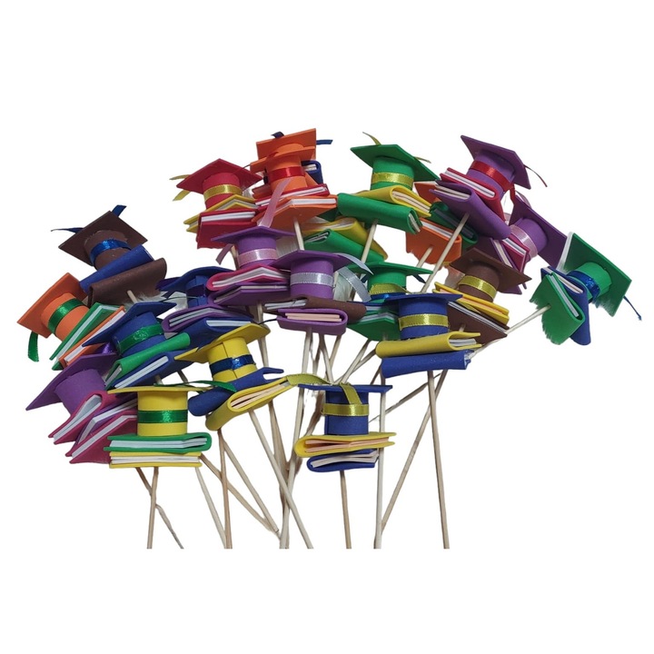 Set topper+carticele pentru petreceri copii, sfarsit de an scolar/gradinita. Setul contine 20 bucati colorate