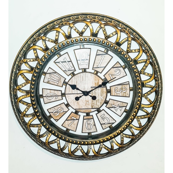 Кръгъл стенен часовник с метална рамка 58 см