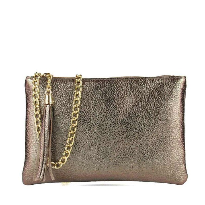 Geanta plic elegant bronz piele naturala