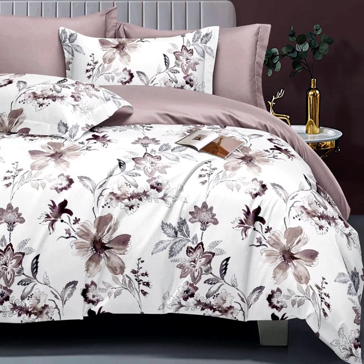Спално бельо Finet Cotton Elegance 6 части чаршаф 230x250 см, чаршаф 200x230 см, 2 калъфки 70x70 см, 2 калъфки 50x70 см, Розови цветя, Ralex Pucioasa