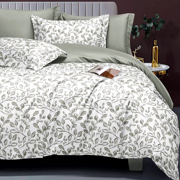 Спално бельо Finet Cotton Elegance 6 части чаршаф 230x250 см, чаршаф 200x230 см, 2 калъфки 70x70 см, 2 калъфки 50x70 см, Ramuri Green, Ralex Pucioasa