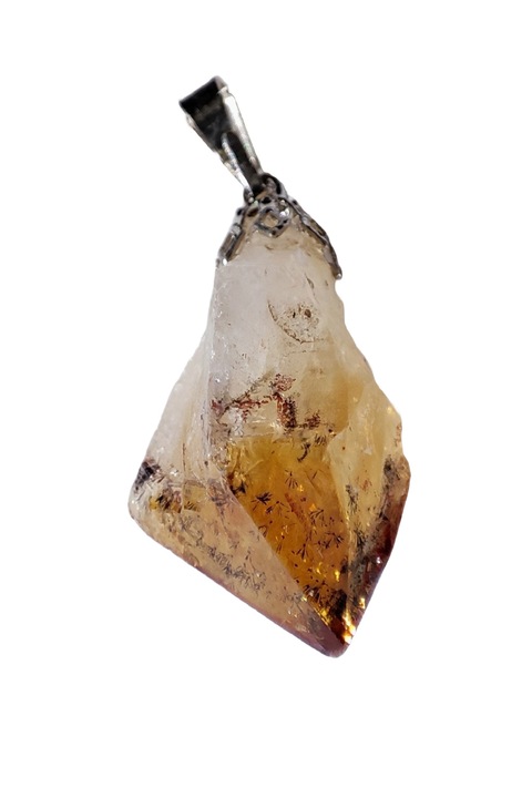 Citrine kristály medál, ezüst fém kampó, Sárga, 4 cm