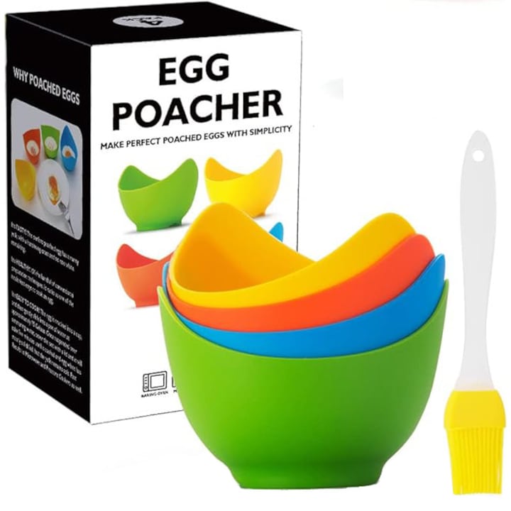 Set 4 Cupe pentru Oua, Silicon, Multicolor