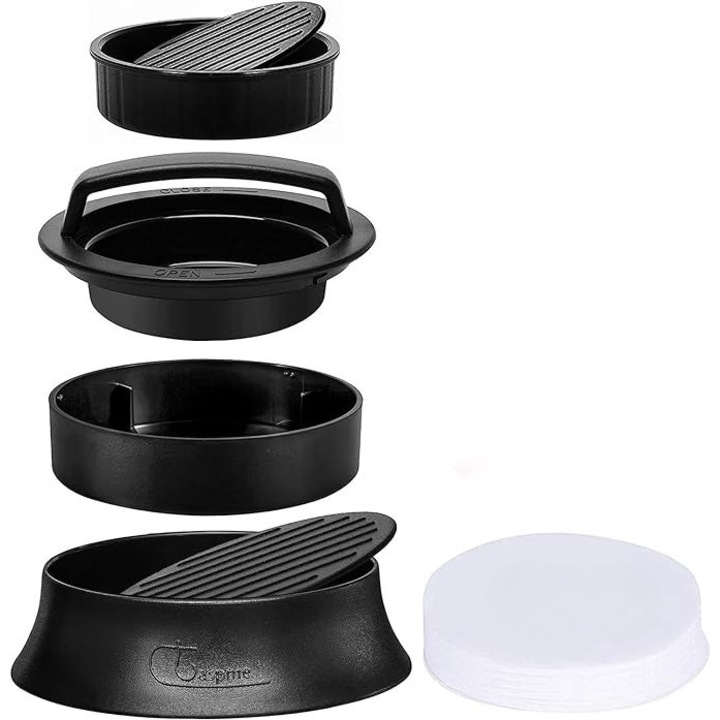 Set presa burgeri si 110 foi cerate, Plastic ABS/Hartie, Negru/Alb