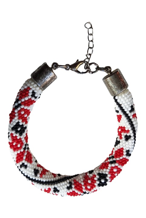 Bratara Myiuki realizata Handmade, inchizatori metalice, Rosu-Negru, 20 cm