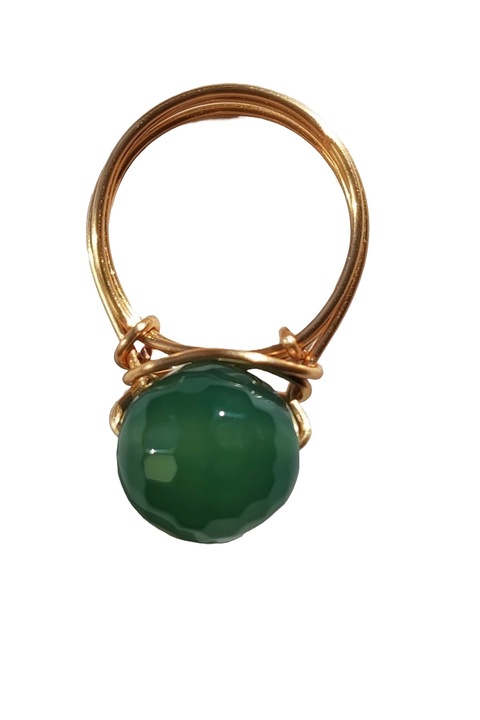 Inel sferic, fir metalic gilt, Verde, 5.2 cm
