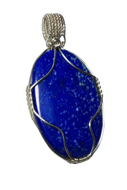 Medál Lapis Lazulival, ezüst fémhuzal, Kék, 6 cm