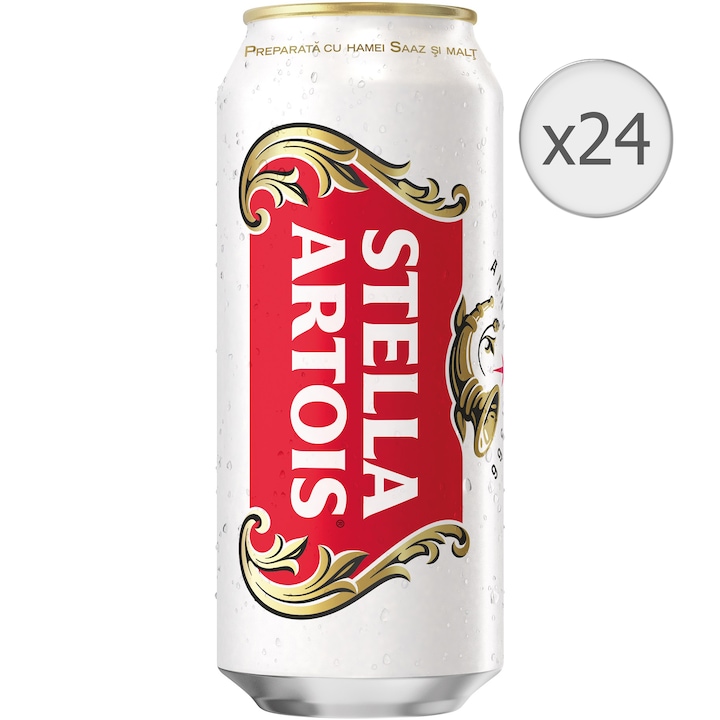 Bere Blonda superioara Stella Artois, Doza, 24 x 0.5l