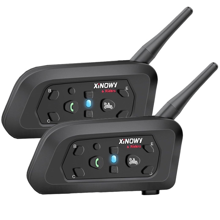 Мото комуникационна система XiNOWY V6 Pro с Bluetooth, 850 mAh, свързване с телефон, функция за намаляване на шума, обхват 1200 м, стерео музика, водоустойчива
