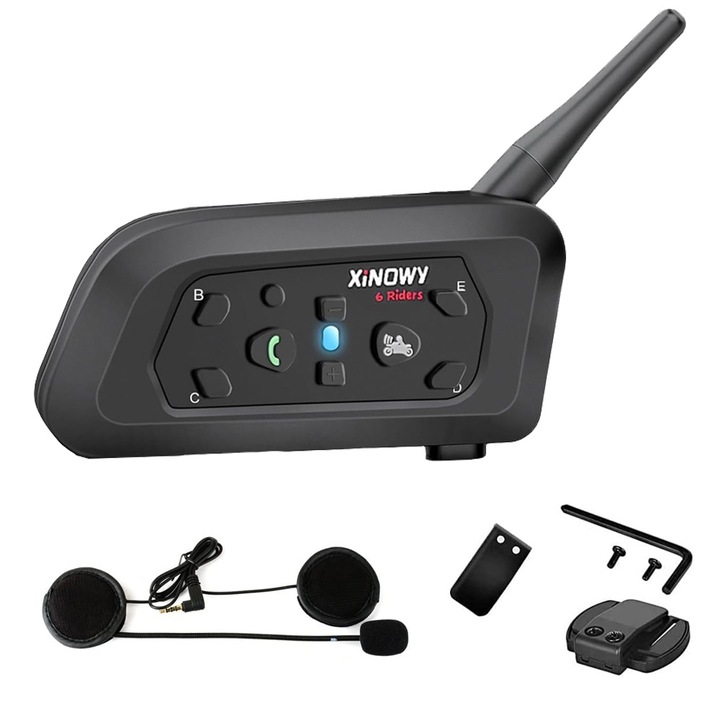 Sistem de comunicare moto V6 Pro cu Bluetooth, 850 mah, conectare telefon, Functie reducere a zgomotului, raza de actiune 1200m, muzica stereo, impermeabil