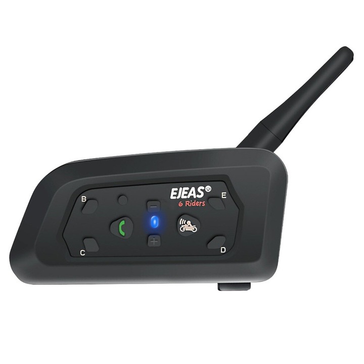 Moto Bluetooth fejhallgató, EJEAS, V6 Pro, 6 személyes kommunikáció, zajcsökkentés, 8,5x4,5x1,5 cm, fekete