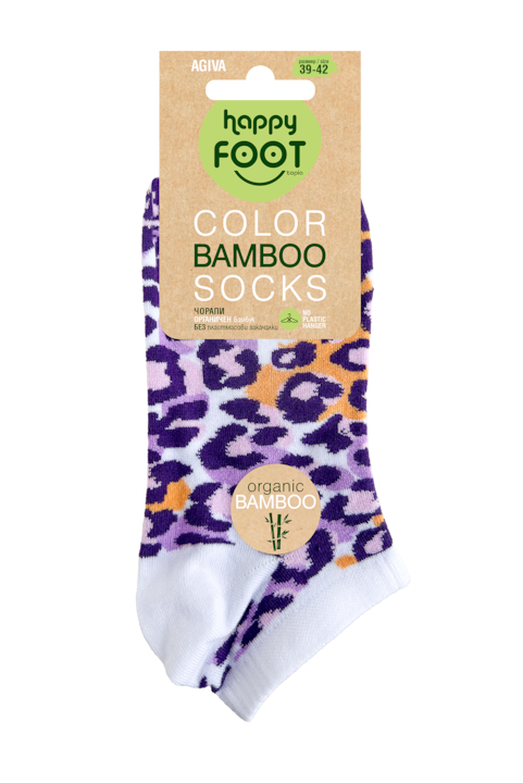 Дамски чорапи с къс конч Аgiva Happy Foottopia, Бамбук, Лилав принт, 39-42