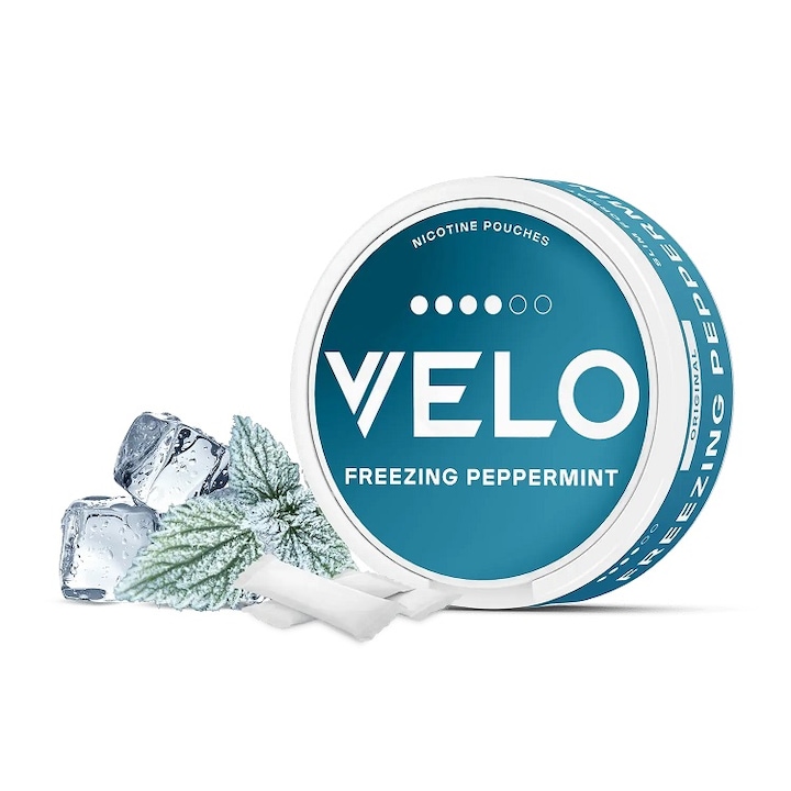Pouch VELO cu nicotina - FREEZING PEPPERMINT, 20 pliculete, 10.9 mg/pliculet cu nicotina, aroma menta si mentol
