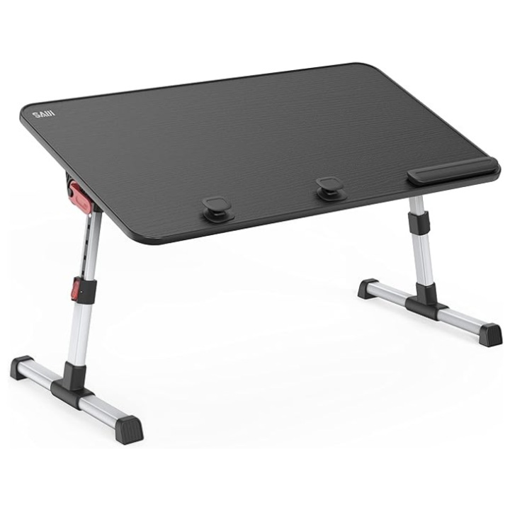 Masa Pliabila Pentru Laptop SAIJI, 60 x 33 cm, Multifunctionala, Inaltime Ajustabila 24-32 cm, Pliabila, Suport Pentru Incheietura, Culoare Negru