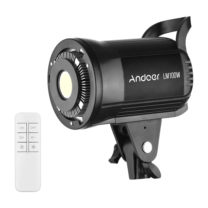 Reflector foto video portabil Andoer LM100W LED, 5500K, prindere Bowens, pentru studio Yotube, videochat, evenimente, softbox