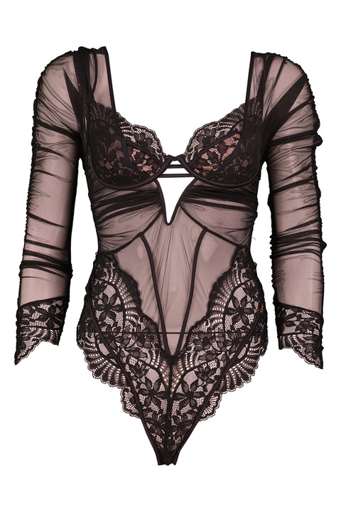 Hunkemoller, Полупрозрачно боди с дантела, Черен, 75C