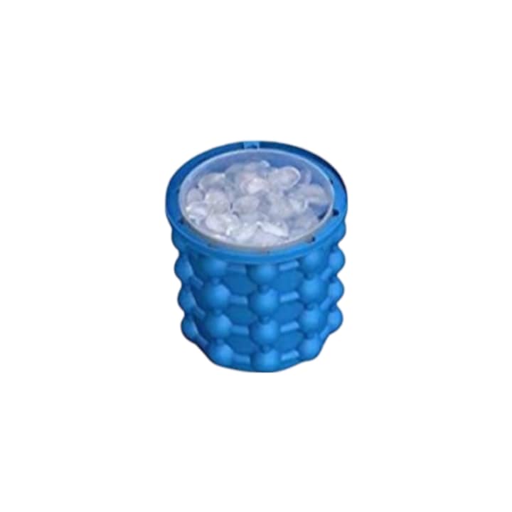 Форма за лед за охлаждане на напитки, тип шейкър ALC™ Ice-Ice-Baby®, силикон без BPA, включен капак, 120 кубчета, 11x11x12 cm, син