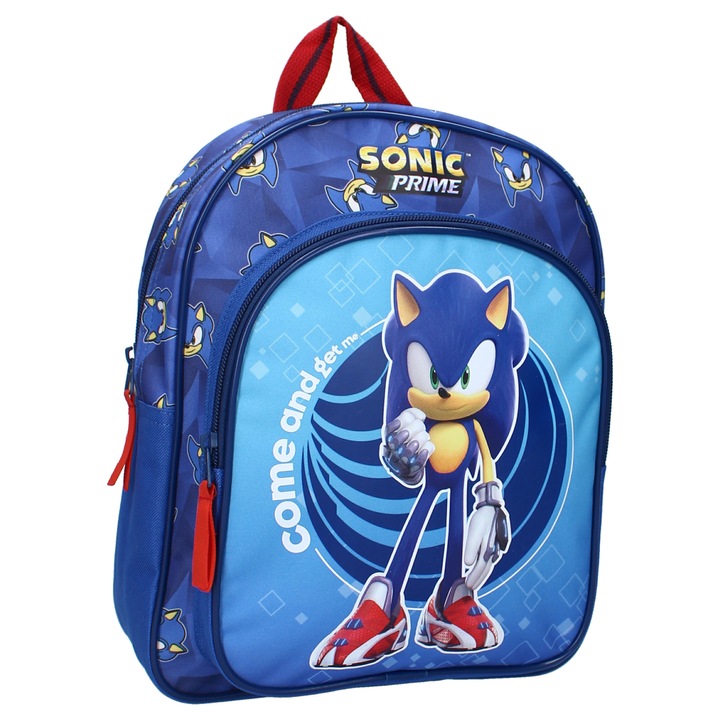 Ghiozdan cu doua compartimente, multicolor, 30x25x11 cm, cu bretele ajustabile si captusite, Sonic Supreme Power