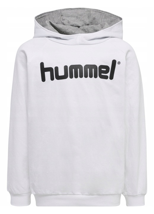 Gyerek kapucnis pulóver logóval, Hummel, pamut/poliészter, fehér/fekete, 152
