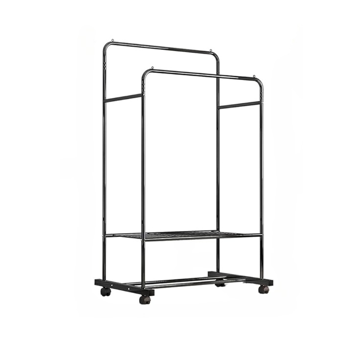 Suport pentru haine pe roti cu 2 bare si 2 rafturi pentru cutii, 76x190 ...