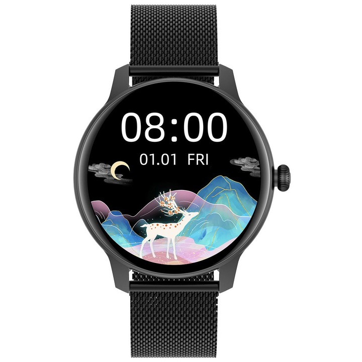 Smartwatch G. Rossi SW020-2, negru, ecran 1.09 inch, bratara tip Mesh, set complet
