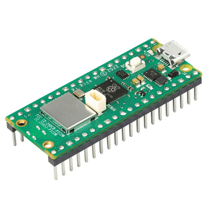 Raspberry Pi Pico WH микроконтролен модул, RP2040, WiFi, Bluetooth, 2MB Flash, 51x21mm, Многоцветен