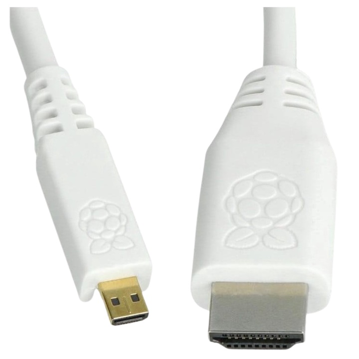 Cablu MicroHDMI - HDMI pentru Raspberry Pi 5, Full HD / 4K, Tripla ecranare, 1 m, Alb
