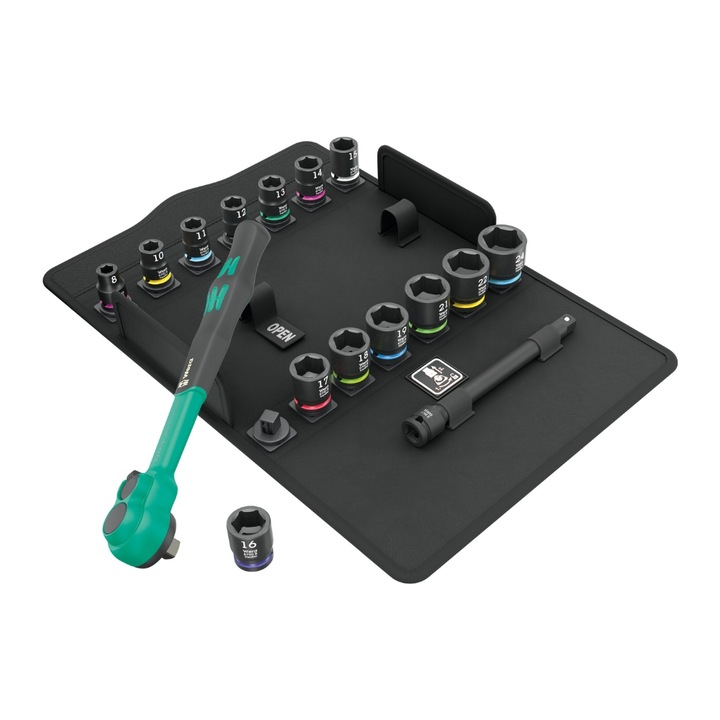 Комплект инструменти с тресчотка 3/8", Wera Zyklop Comfort 8100 SB 12, метрична система, с 16 части и текстилно покритие