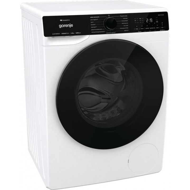 Masina de spalat Gorenje WPNA84ATSWIFI3, Clasa A, 8kg, 1400 RPM, Wi-Fi, Alb/Negru, 60x85cm