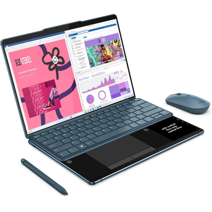 Лаптоп Lenovo Yoga Book 9 13IMU9 с Intel Core Ultra 7 155U (1.7/4.8GHz, 12M), 32 GB, 1TB M.2 NVMe SSD, Intel Arc 4 Core, Windows 11 Pro, Син