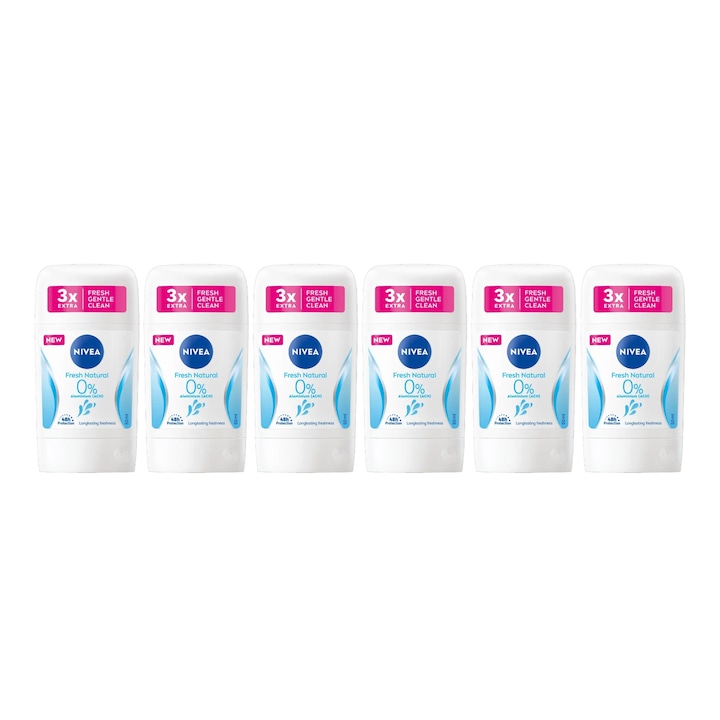 Set 6 x Deodorant Stick Nivea Woman 50ml, Fresh Natural, Anti-urme albe, revirgorant, prospetime de durata, protectie 48h