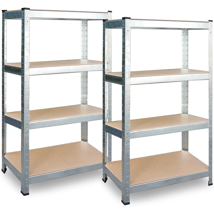 2 db Plonos fém polc készlet, 180x90x40 cm, 4 db MDF polc, ezüst