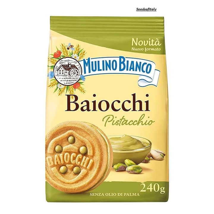 Biscuiti Baiocchi cu Crema de Fistic, Mulino Bianco, 240 g