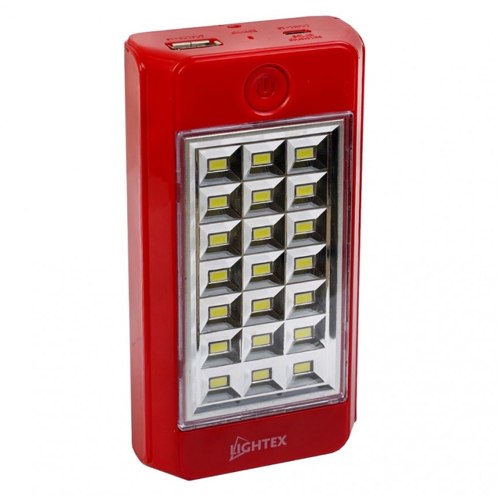 LED hordozható reflektor, Lightex, 6W, 8000K, 440lm, 2400mAh, Micro USB, piros