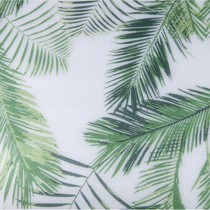 Autocolant geam Vénilia Palm Leaves, static/fara adeziv, efect geam sablat, model frunze palmier, 45cmx1.5m, semitransparent/verde