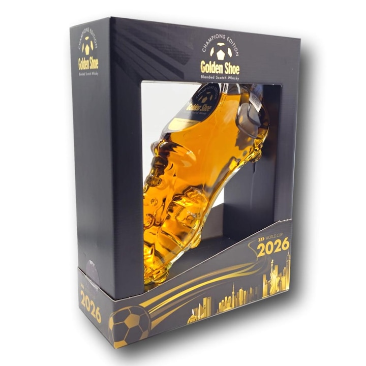 Cadou de colectie, model Golden Shoe Gift, cu whiskey scotian in editie limitata, dedicat World Cup 2026