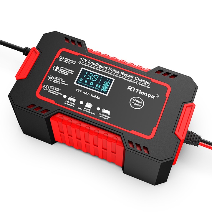 Смарт Импулсно Зарядно за Акумулатори, 12v, 6A, черен, червен