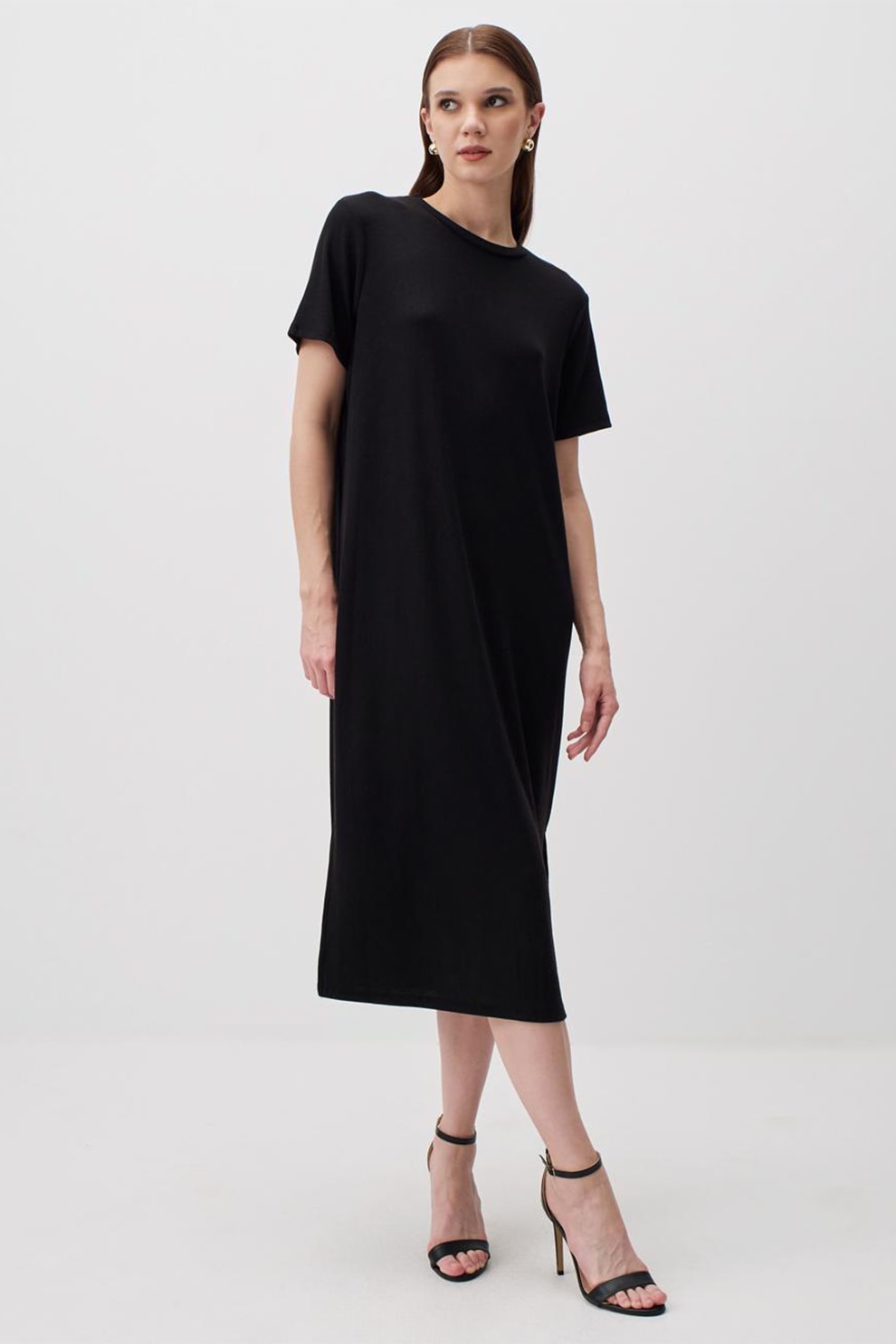 JIMMY KEY, Rochie-tricou midi cu decolteu la baza gatului, Negru, S