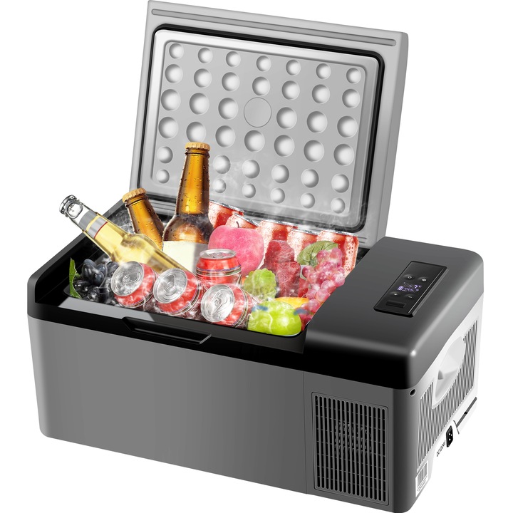 Преносим фризер за кола, VEVOR, 15L, -4℉~50℉, 12 волта, DC 12/24V, AC 100-240V, USB порт