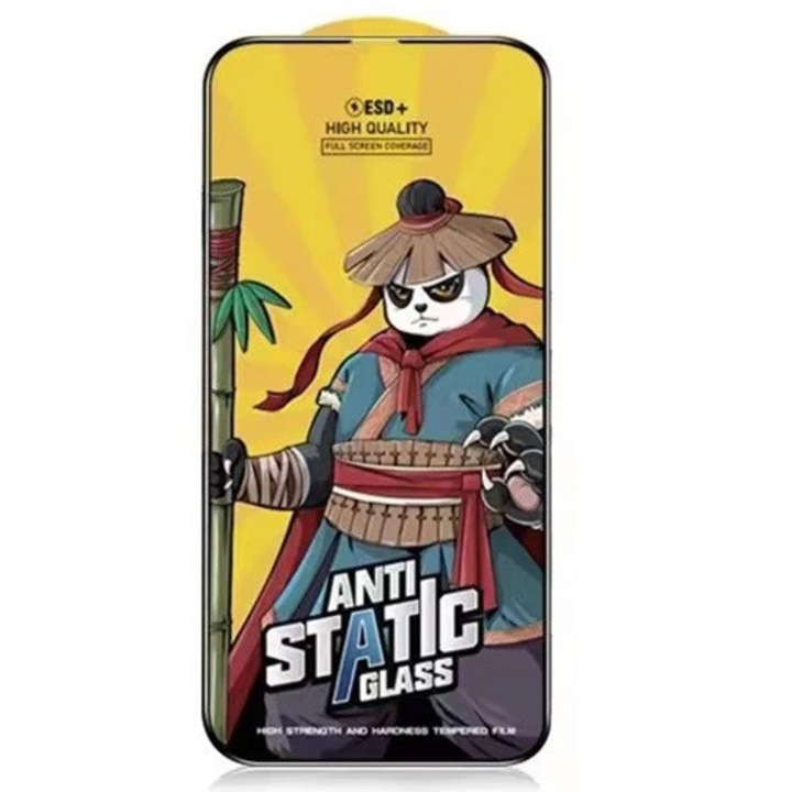 Folie sticla pentru Apple iPhone 13 Mini, Kungfu Panda, Antistatic Glass ESD +, margini negre