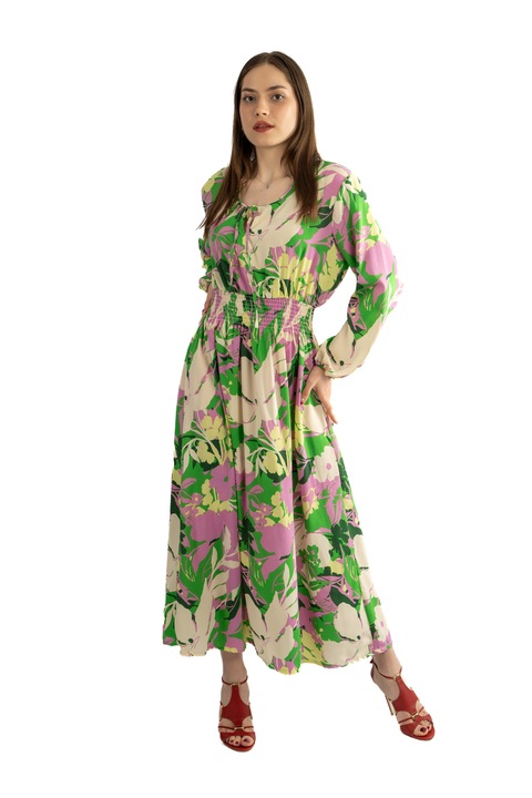 Rochie lunga dama 2366, Verde/Lila/Crem