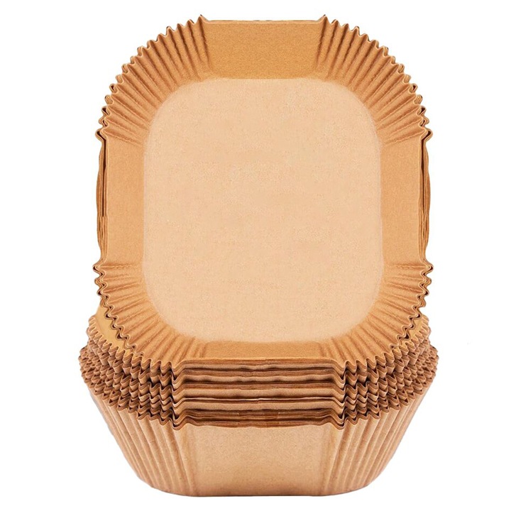 Hartie de copt pentru Air Fryer, 20cm×20cm×4.5cm, Maro, 100 Bucati, unica folosinta