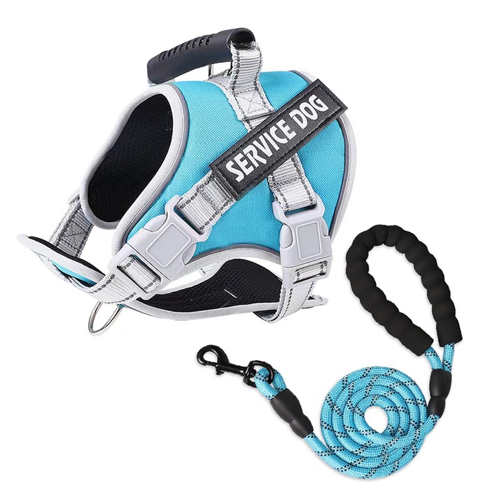 Set ham/ lesa caini, cu vesta captusita, din plasa respirabila, Moale si confortabil, Design reflectorizant pentru calatorii sigure pe timp de noapte, Albastru, S