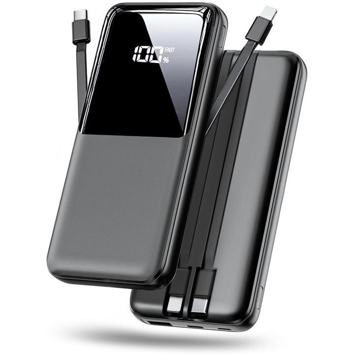 Преносимо зарядно устройство Power Bank, 15000 mAh, LED дисплей, черно