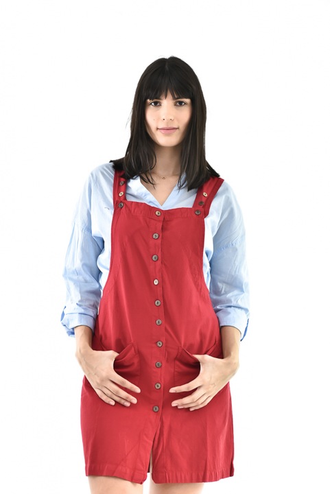 Sarafan scurt din bumbac cu nasturi - Rosu Rosu S