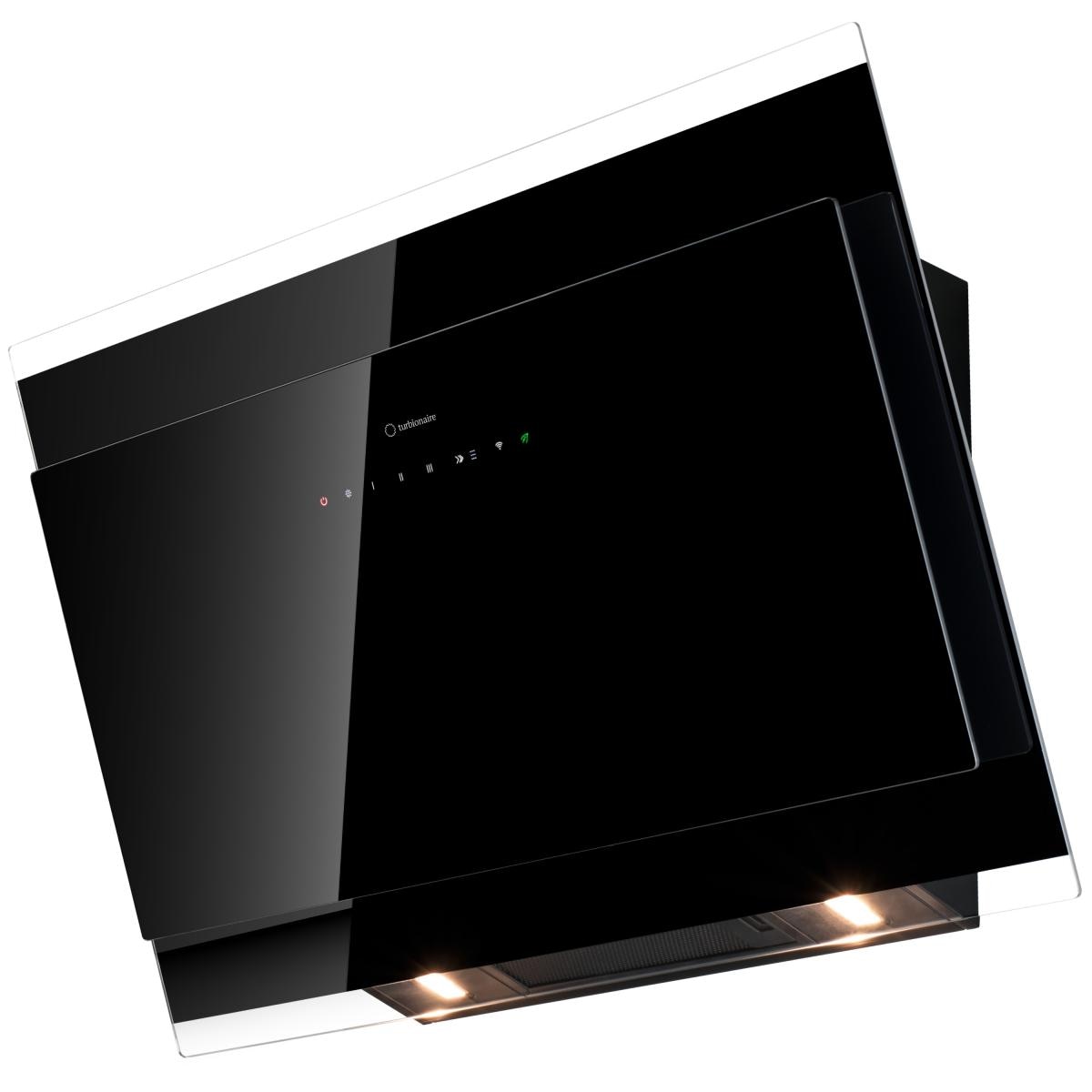Hota de perete Turbionaire IVY 85 Wall Black TVY85WB, Motor 800 mc/h, Conexiune WIFI, Clasa A++, Functie curatare aer, Reminder curatare/schimbare filtru, Iluminare LED, 3 viteze,