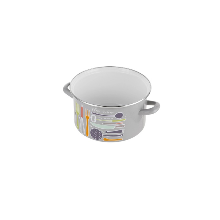 Тенджера със стъклен капак, въглеродна стомана, емайлирана, сива, 20см, 3.7л, Staffio Florina