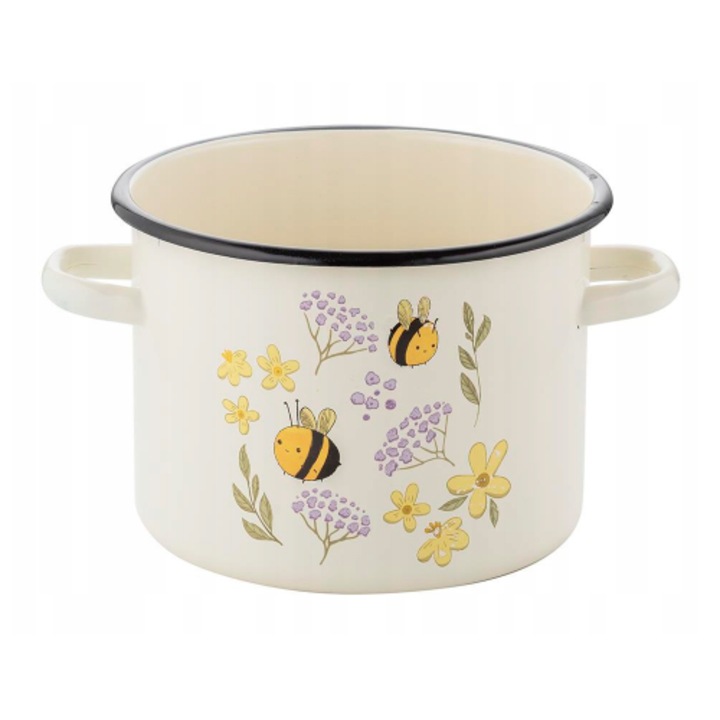 Oala din otel emailat sticlos, 22cm, 6l, decor Albinute, Bee Florina